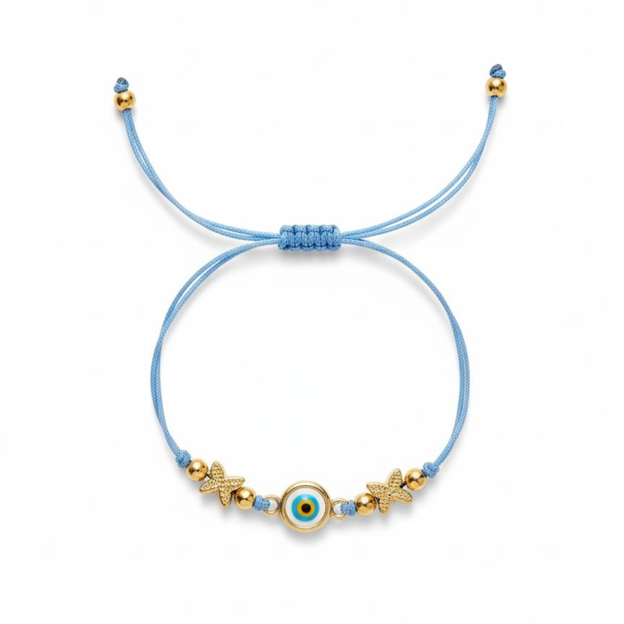 Blue Evil Eye Starfish Bracelet – Adjustable Handmade Cord Bracelet