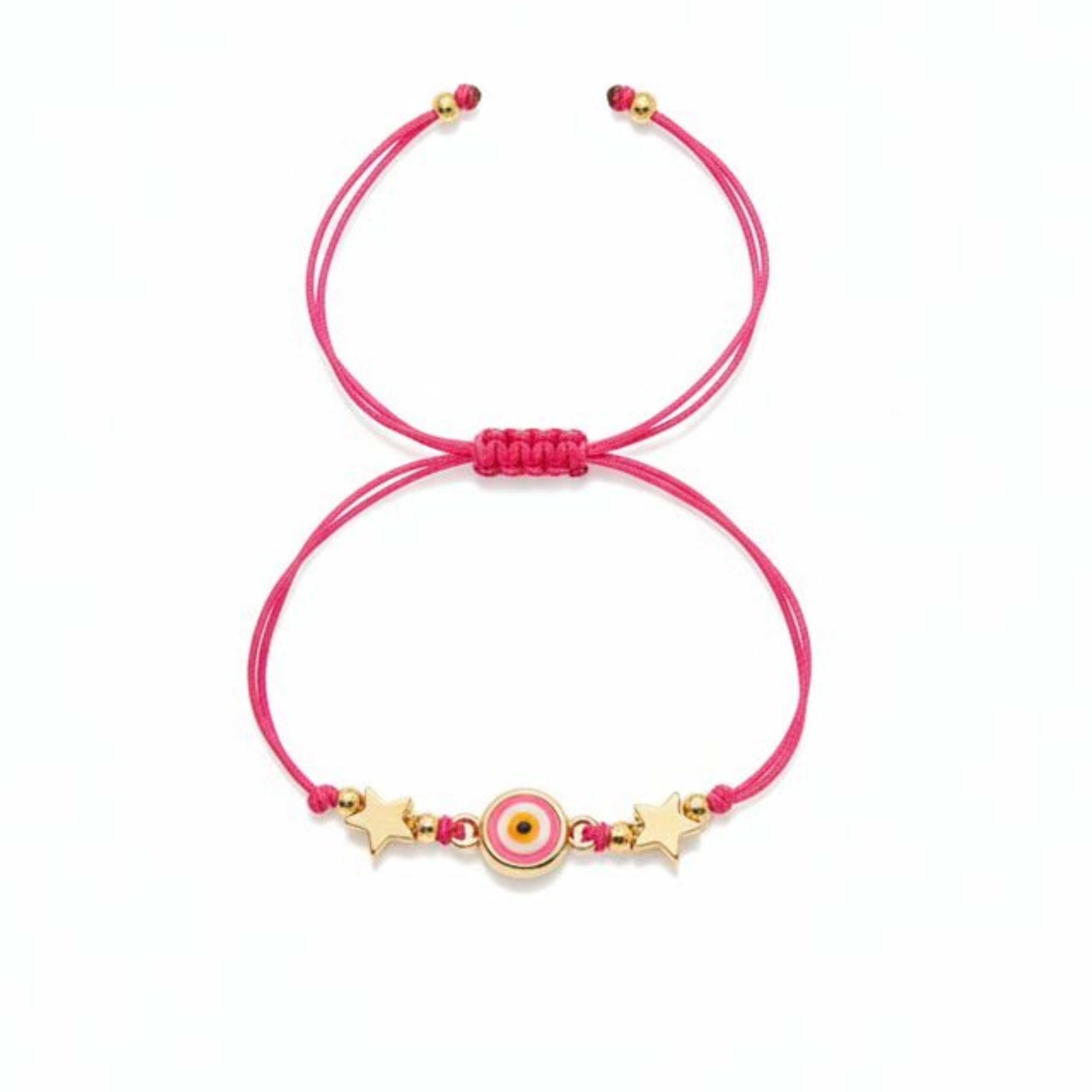 Pink Evil Eye Star Charm Bracelet – Adjustable Handmade Cord Bracelet