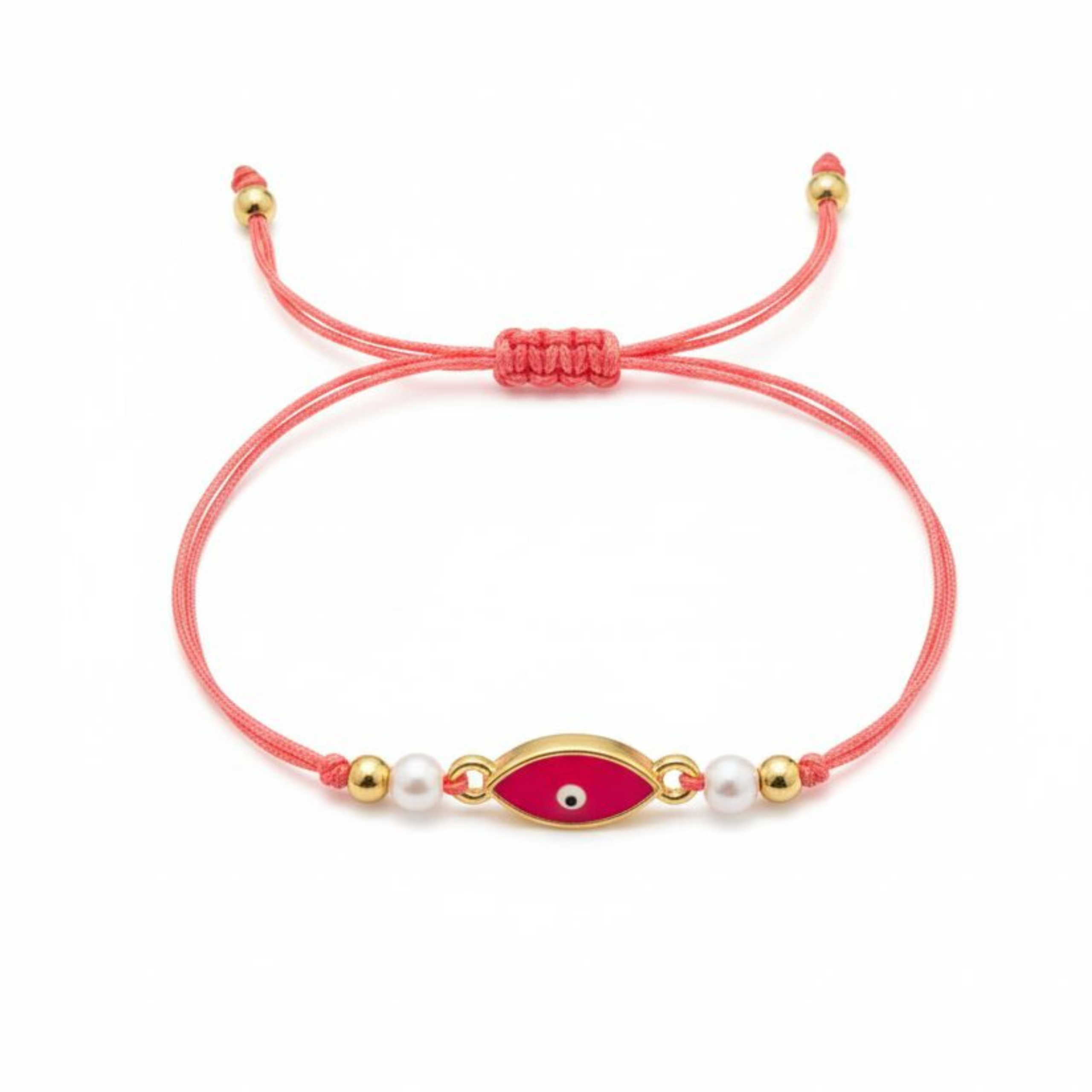 Pink Evil Eye Pearl Bracelet – Adjustable Handmade Cord Bracelet