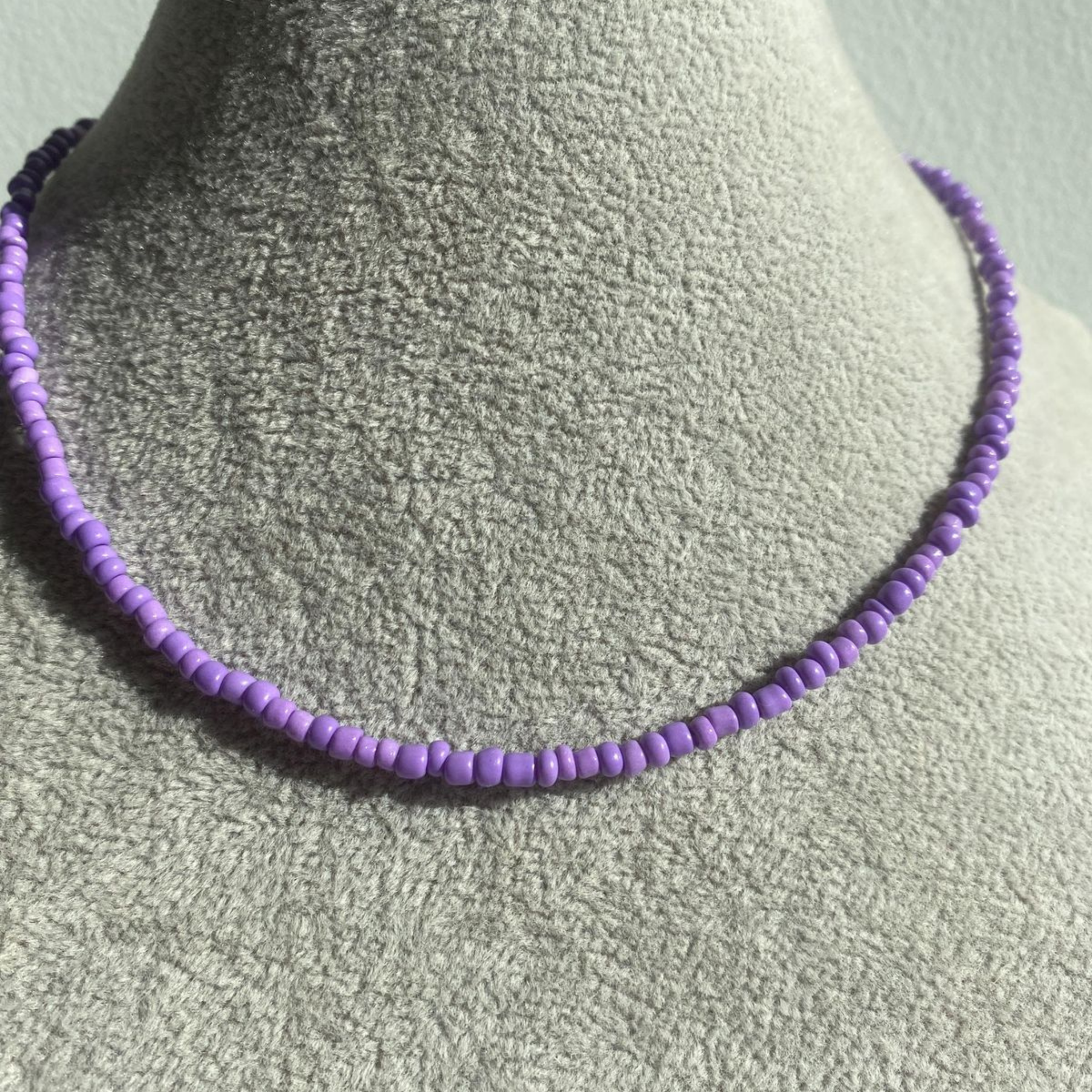 Lavender Purple Seed Bead Choker Necklace – Minimalist Handmade Fashion Necklace for Women