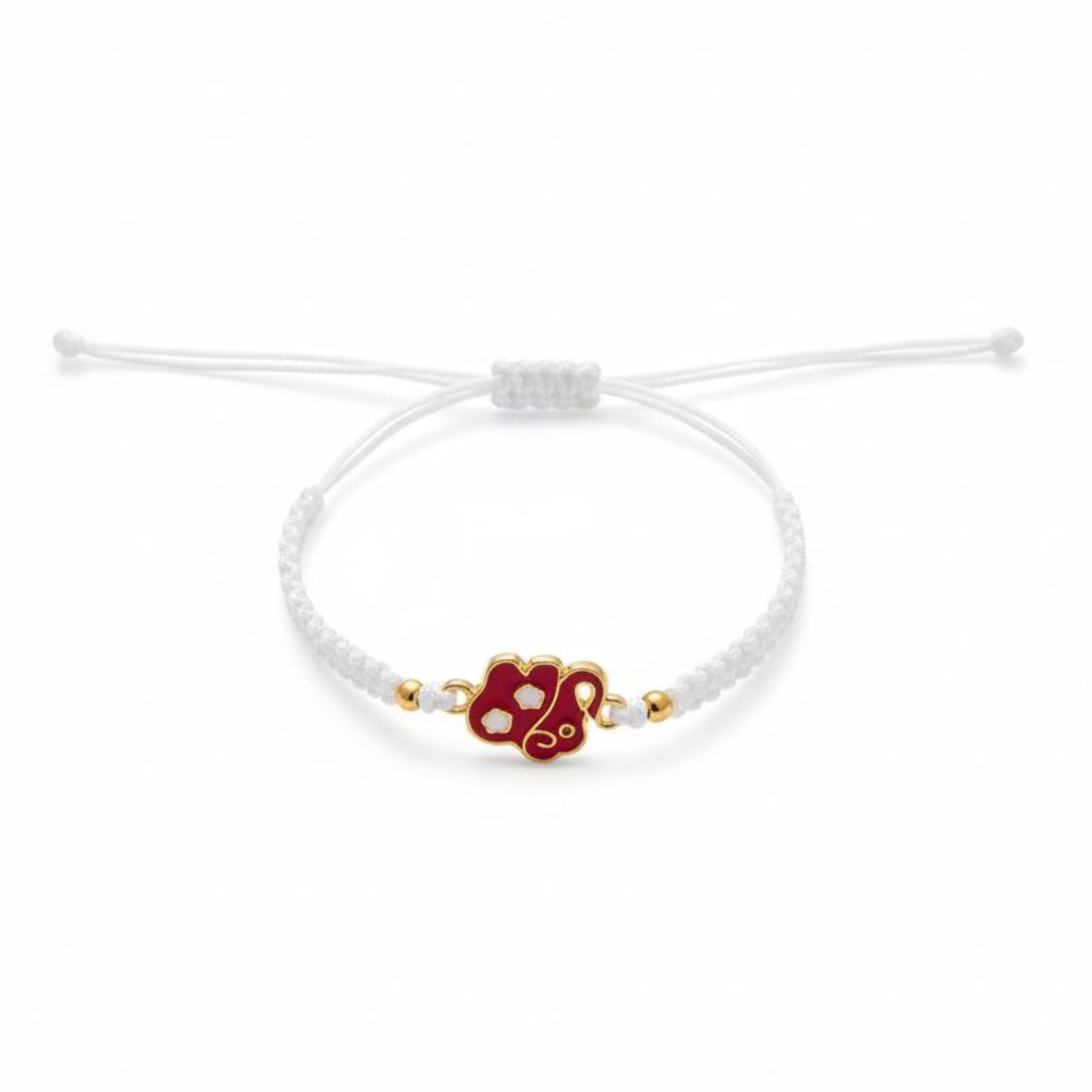 White Floral Charm Bracelet – Adjustable Handmade Cord Bracelet