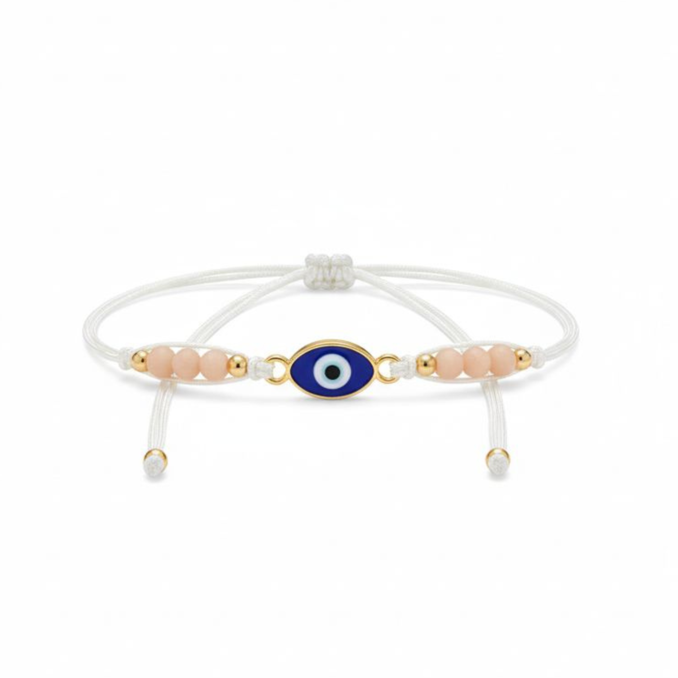 White Evil Eye Beaded Bracelet – Adjustable Minimal Cord Bracelet