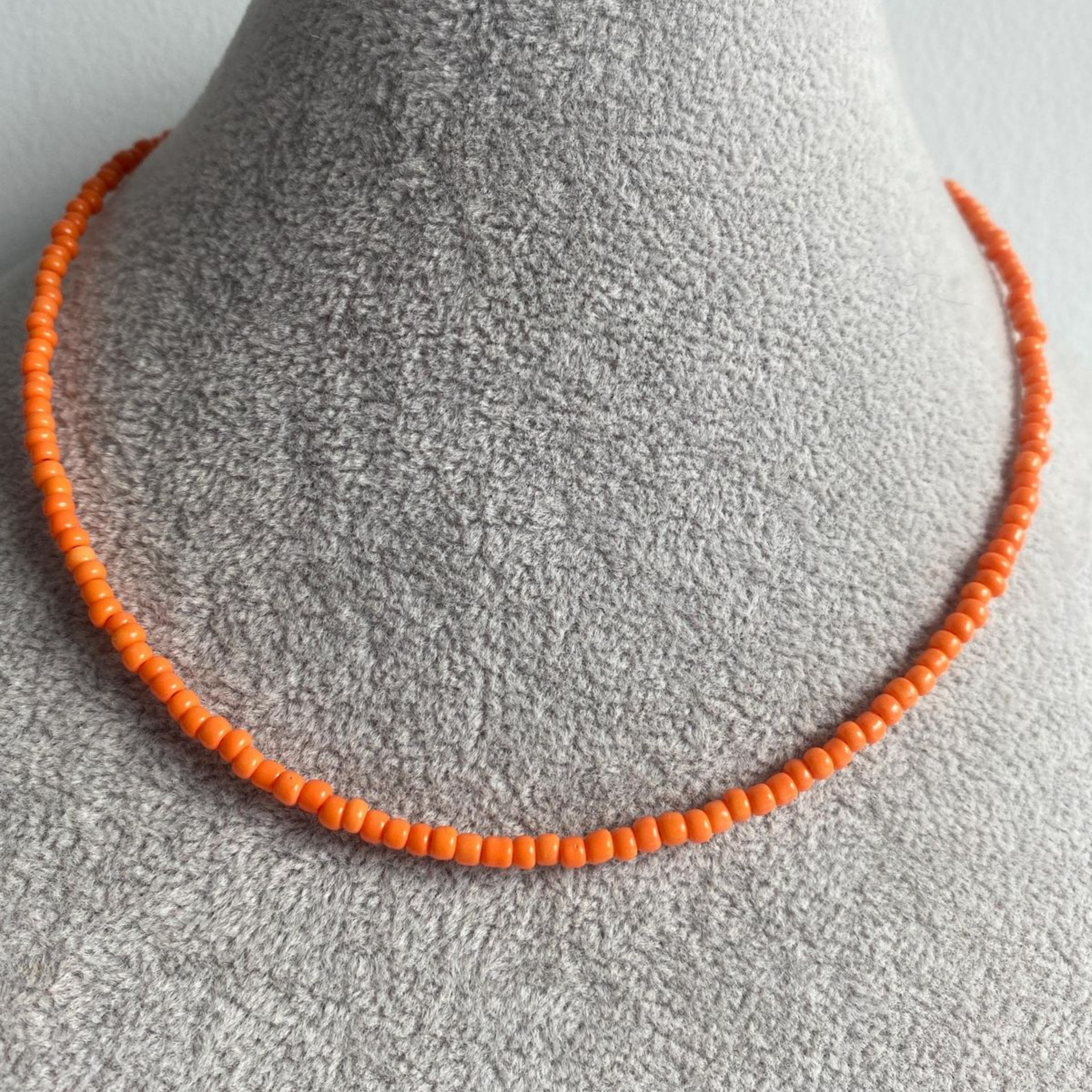 Vibrant Orange Seed Bead Choker Necklace – Handmade Minimalist Beaded Necklace for Women