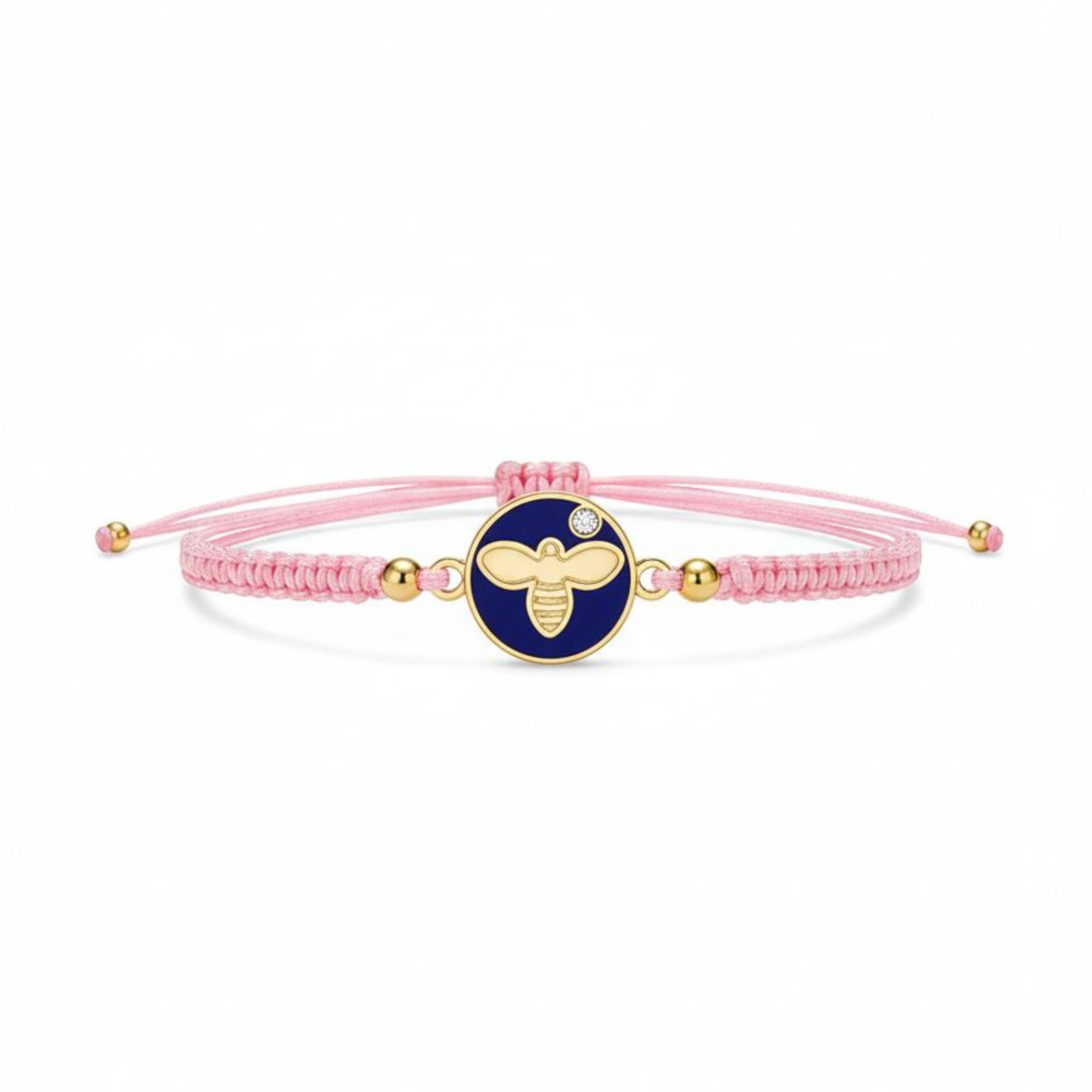 Pink Bee Charm Bracelet – Adjustable Handmade Woven Bracelet