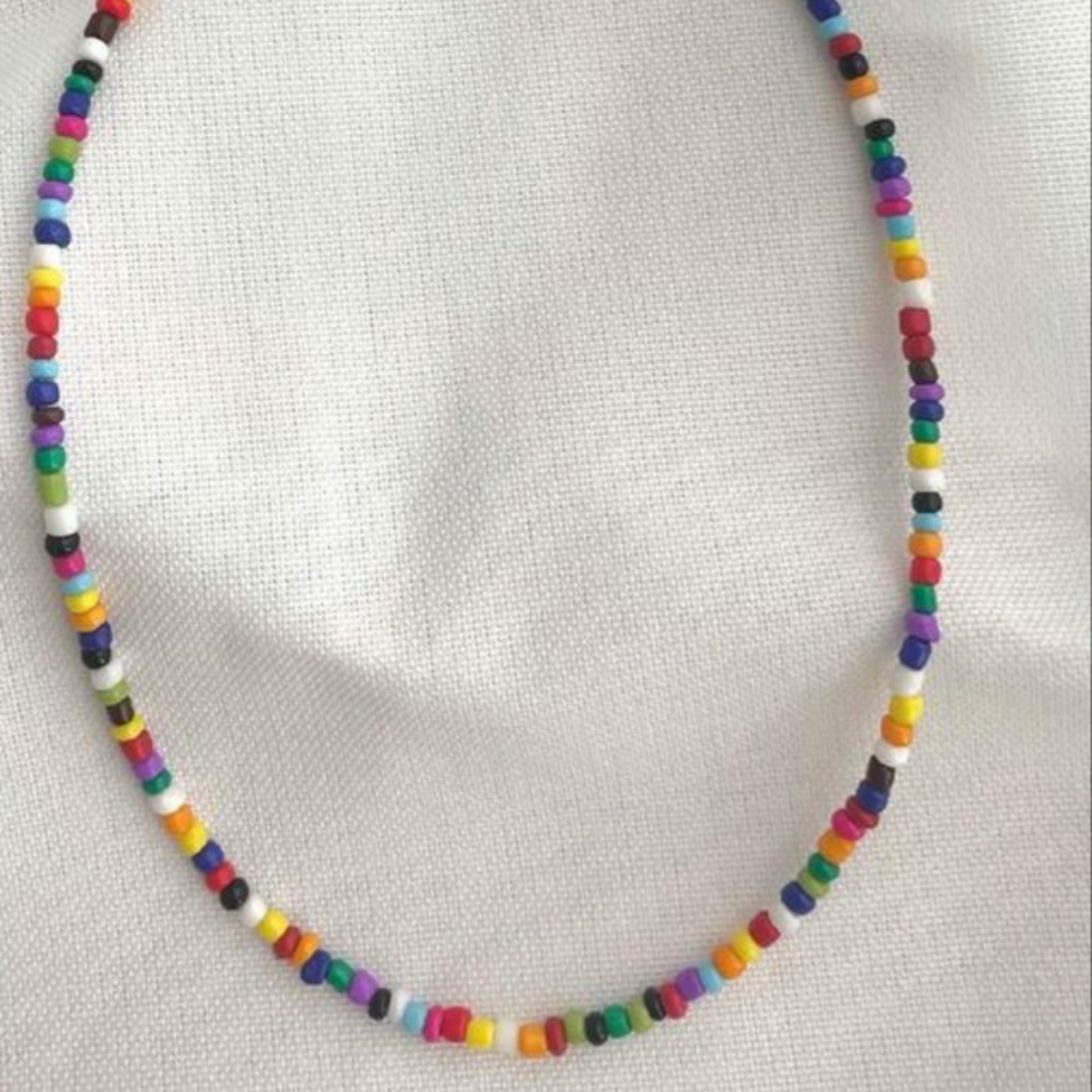 Rainbow Seed Bead Choker Necklace – Colorful Handmade Beaded Necklace for Women & Girls