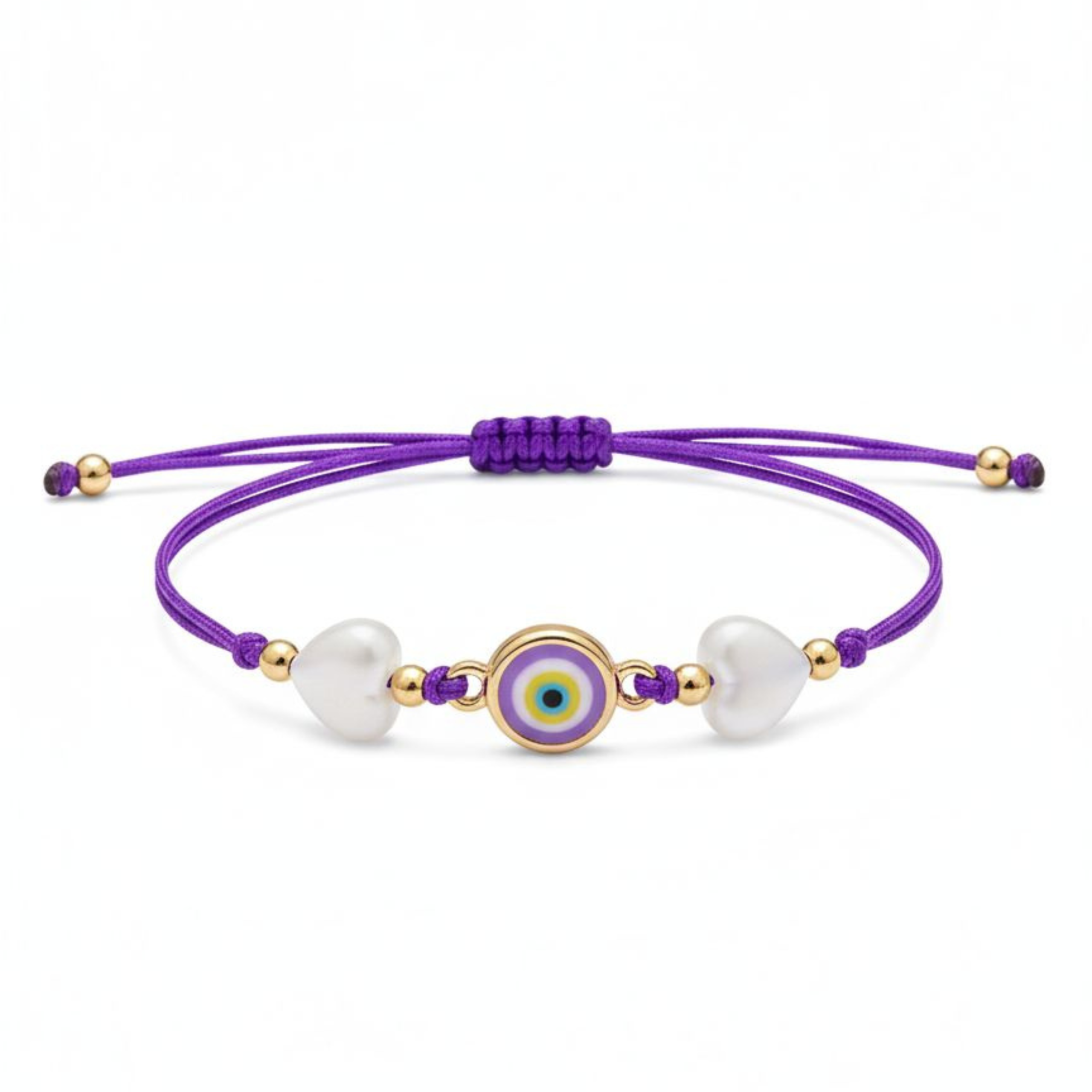 Purple Evil Eye Adjustable Bracelet – Pearl Heart Charm Bracelet
