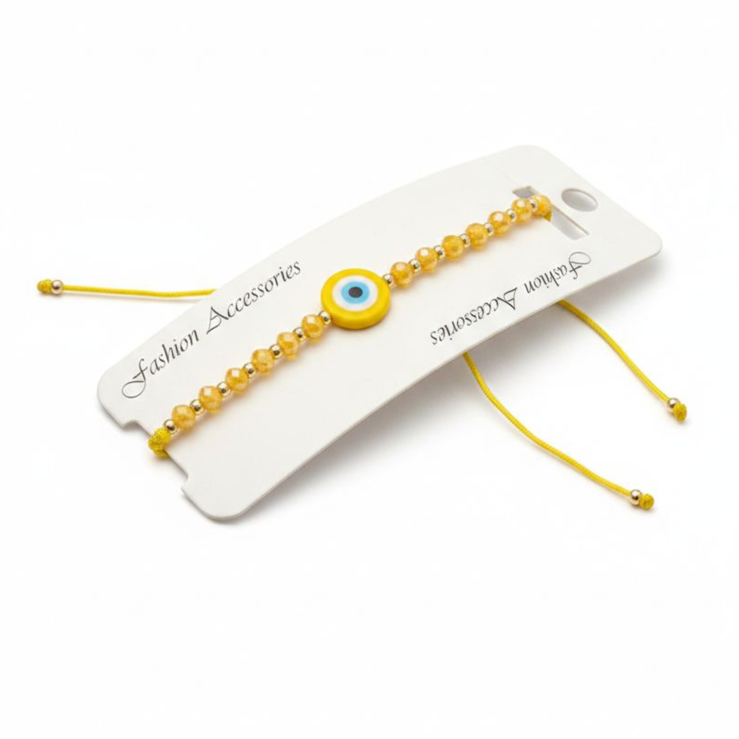 Yellow Evil Eye Beaded Bracelet – Adjustable Handmade String Bracelet