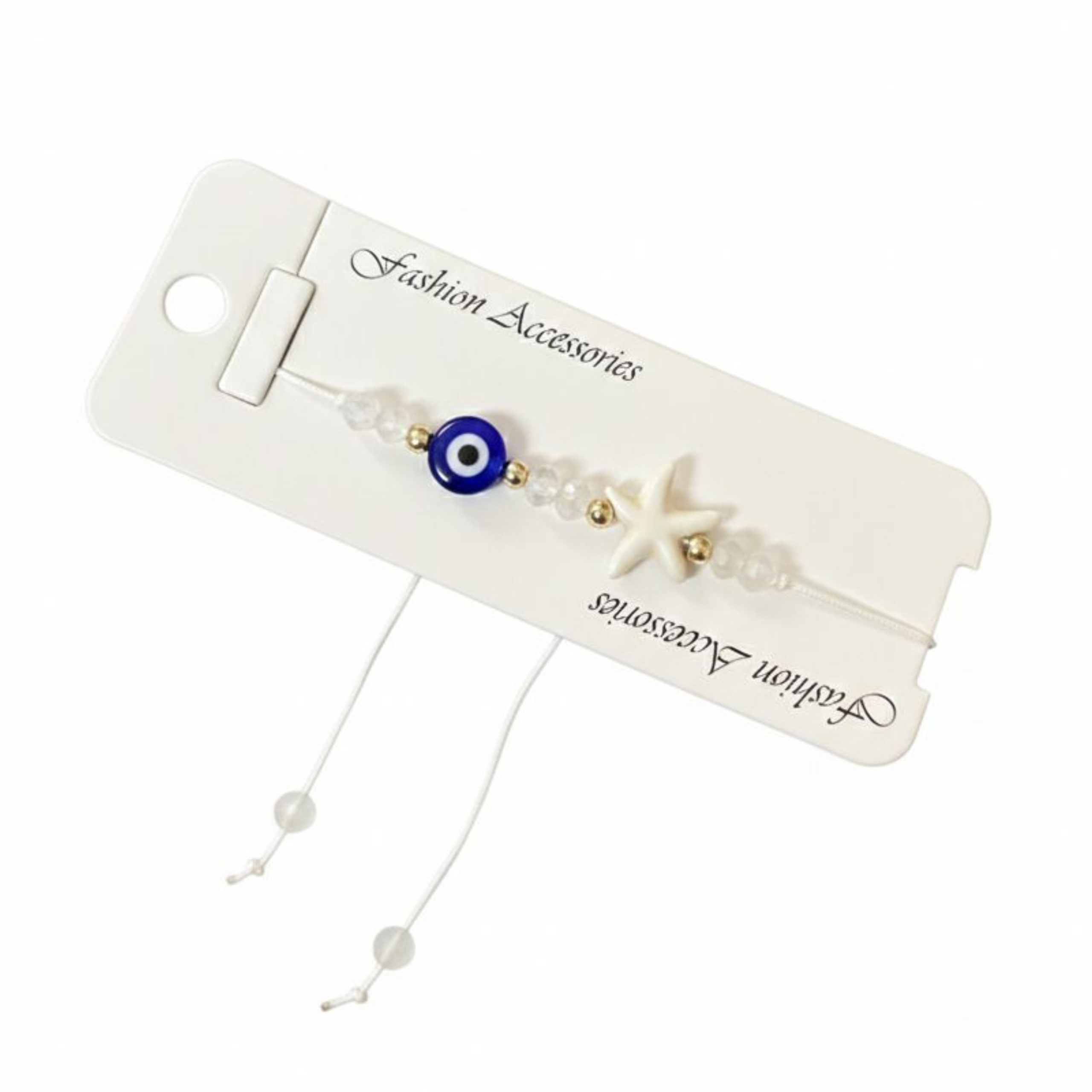 White Starfish Evil Eye Bracelet – Handmade Adjustable Beaded Bracelet