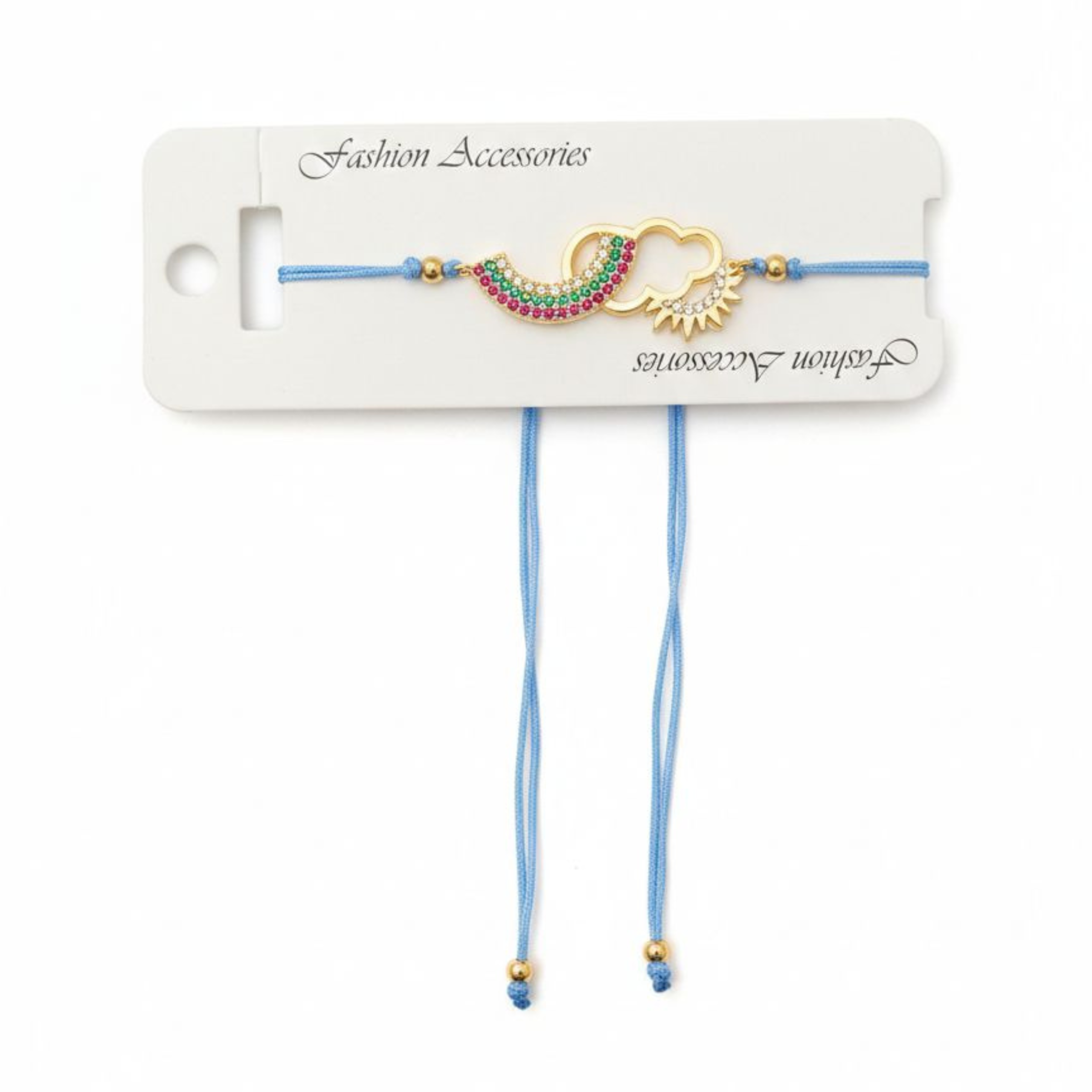 Rainbow Cloud & Sun Bracelet – Handmade Adjustable Thread Bracelet