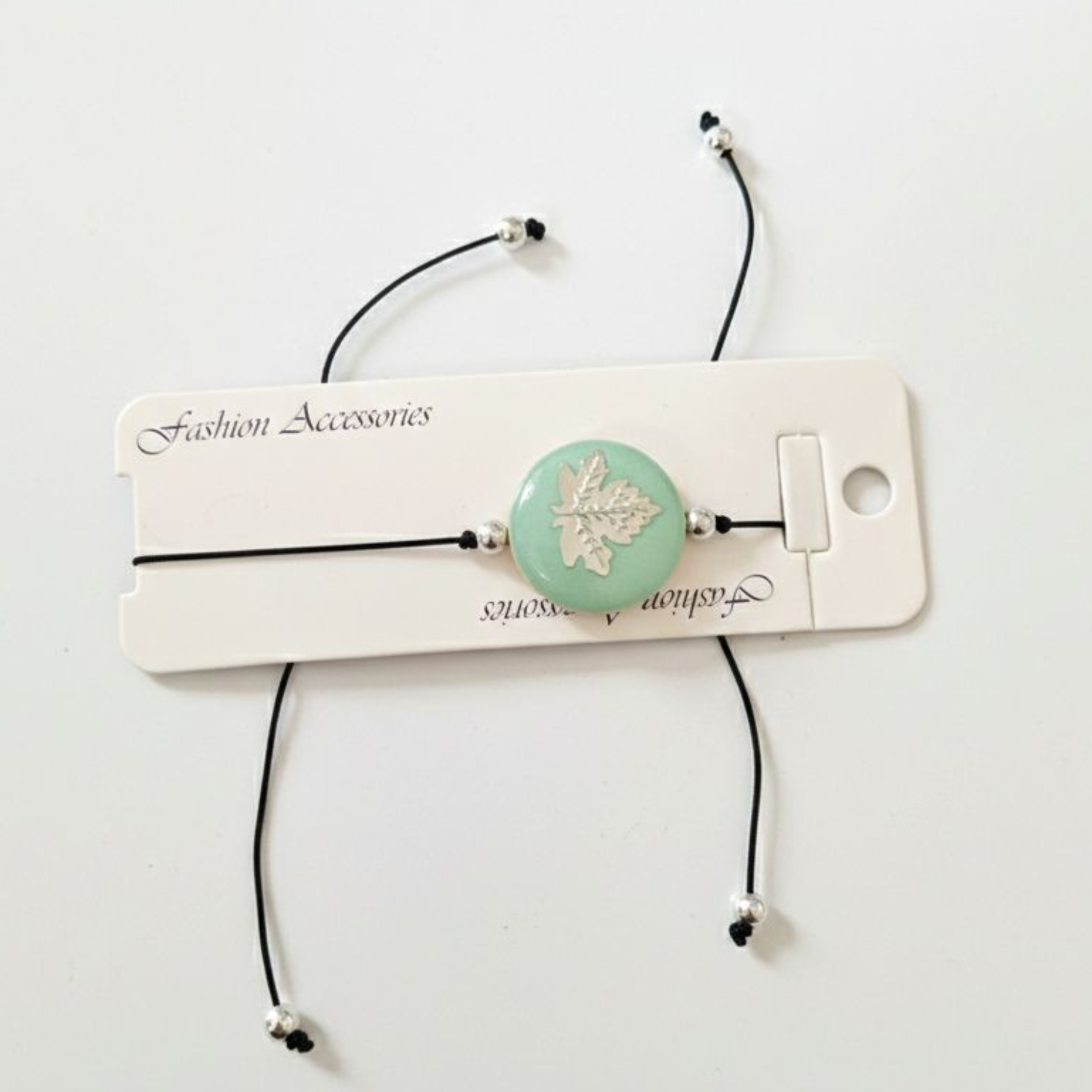 Mint Green Leaf Charm Bracelet – Minimal Adjustable Thread Bracelet