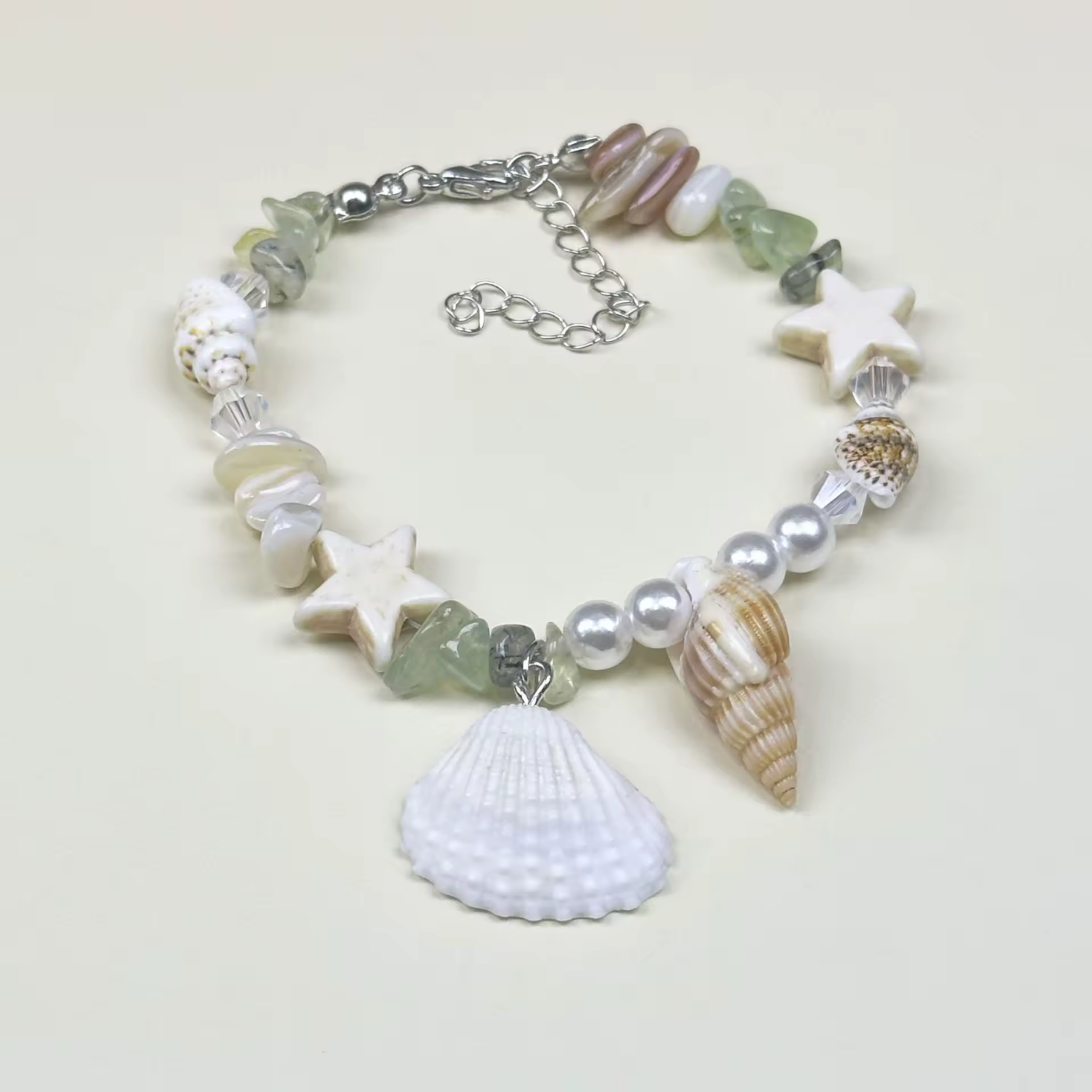Ocean Pearl Charm Bracelet – Handmade Seashell & Starfish Beach Bracelet